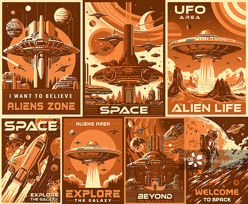 单色星系探险系列海报图片素材