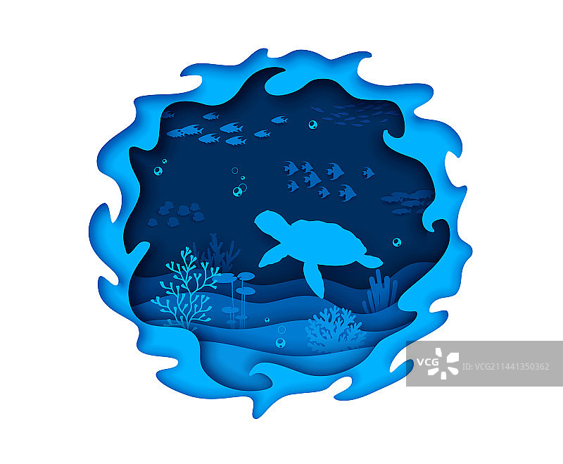 海龟水下剪纸风景图片素材