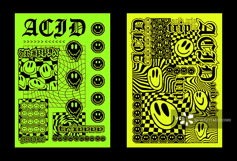 酷炫迷幻风格海报设计潮流T恤图片素材