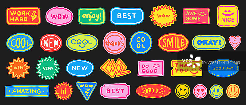 手绘卡通贴纸套装：炫酷徽章图片素材