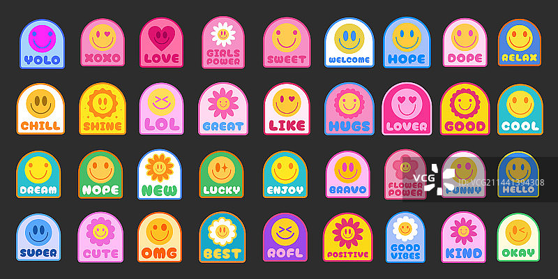 Y2K酷炫潮流微笑贴纸套装图片素材