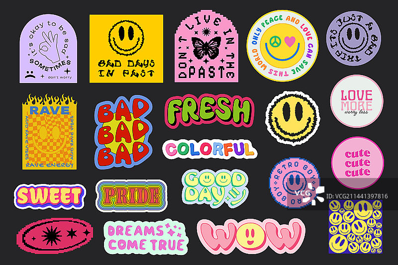 酷炫潮流波普艺术贴纸设计图片素材