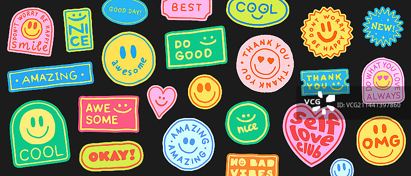 酷炫手绘贴纸设计拼贴图片素材