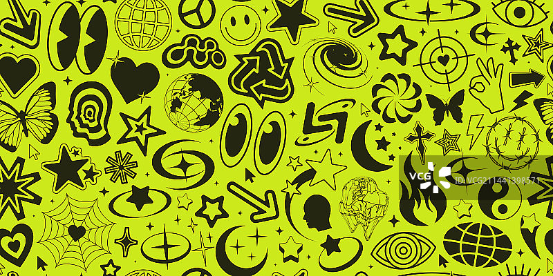 酷炫Y2K无缝图案狂欢图形元素图片素材