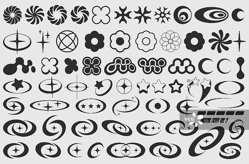 现代几何Y2K形状设计酷炫套装图片素材