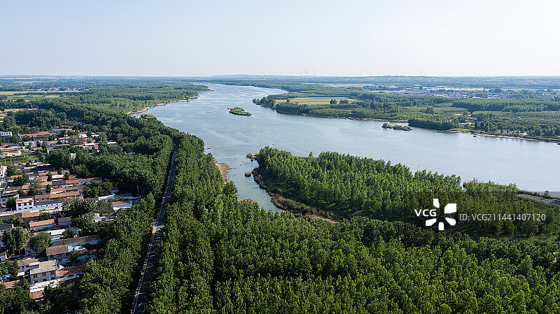 航拍山东省临沭县沭河春季风景图片素材
