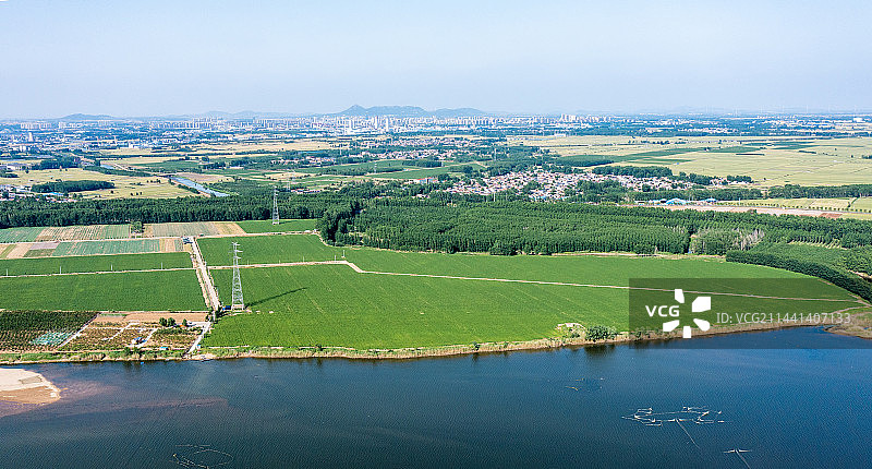 航拍山东省临沭县沭河春季风景图片素材