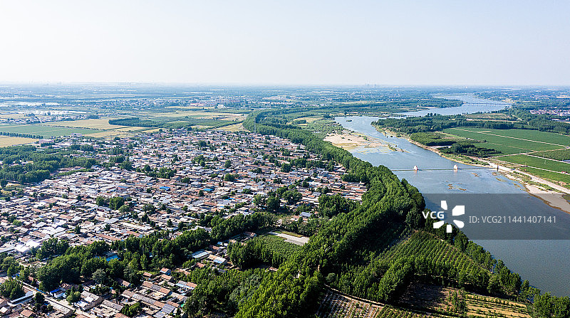 航拍山东省临沭县沭河春季风景图片素材