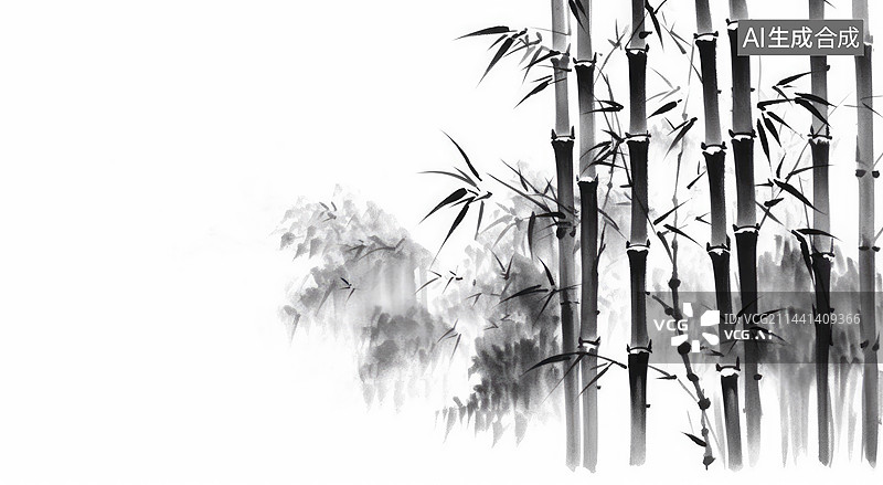 【AI数字艺术】中国水墨画墨竹图片素材