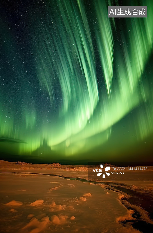 【AI数字艺术】极光下的星空图片素材