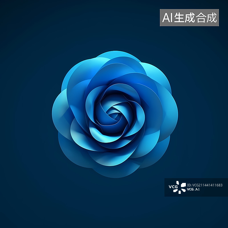 【AI数字艺术】蓝色山茶花元素绽放俯拍角度可抠图图片素材
