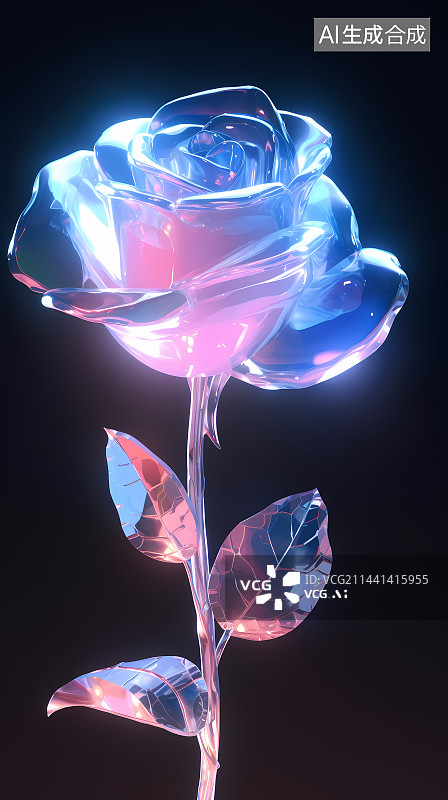 【AI数字艺术】一朵绚丽的立体玻璃玫瑰花图片素材