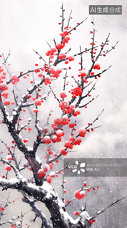 【AI数字艺术】中国风雪中腊梅节气大雪插画图片素材