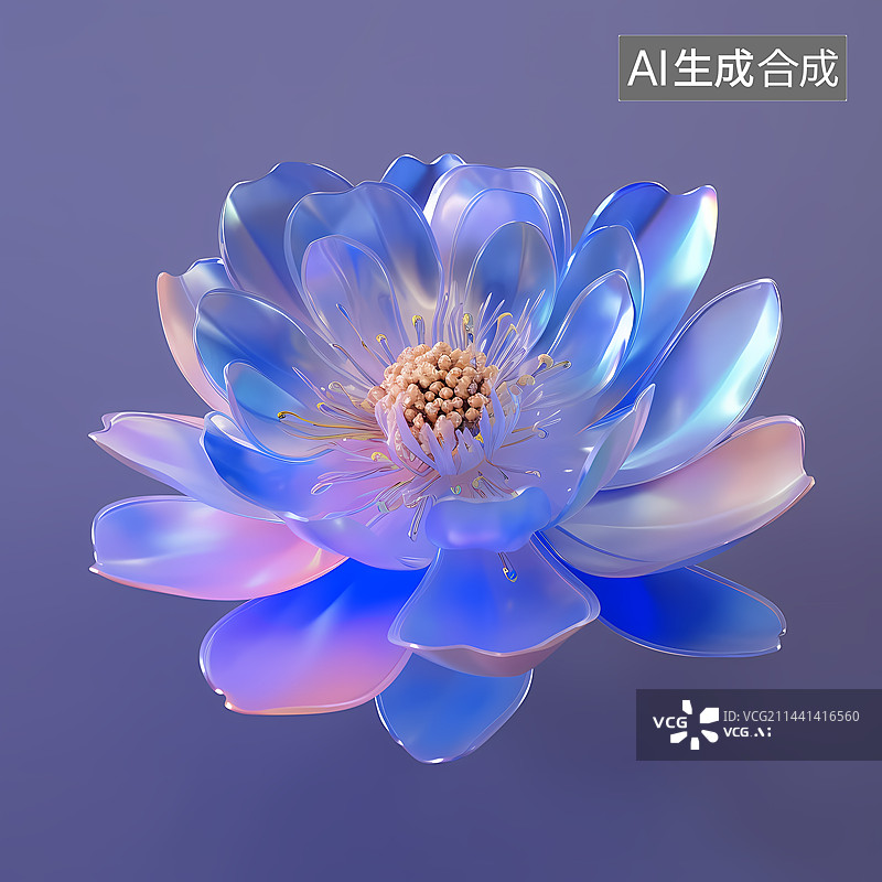 【AI数字艺术】3D渲染玻璃透明质感立体花朵荷花图片素材