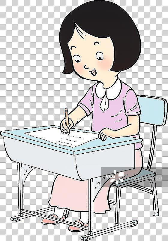 坐在课桌上写字的女生人物元素图片素材