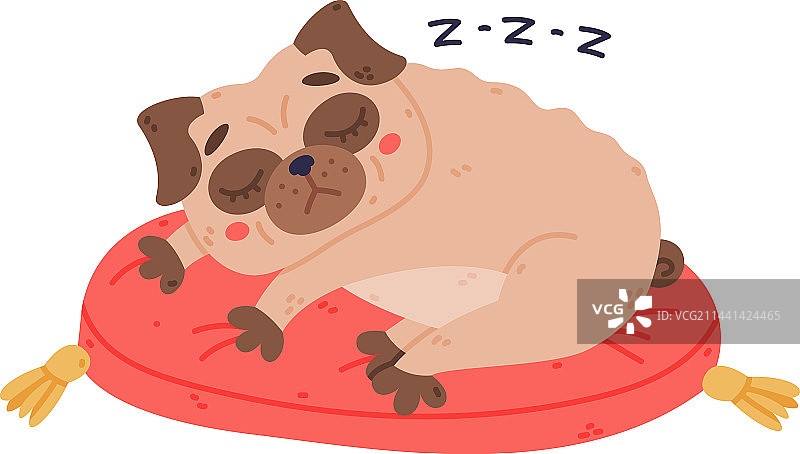 睡觉的满脸皱纹的哈巴狗趣味卡通角色图片素材