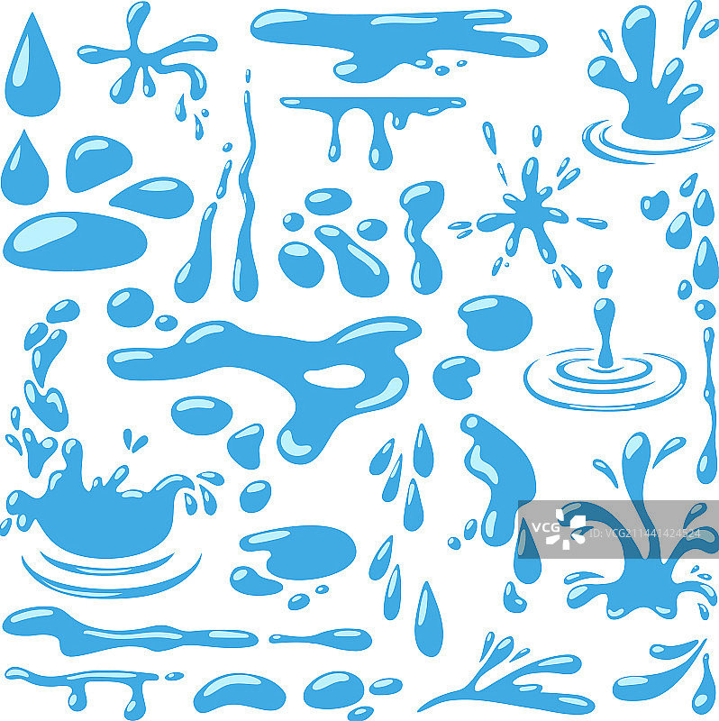 卡通水坑和水滴蓝色水滴落下图片素材