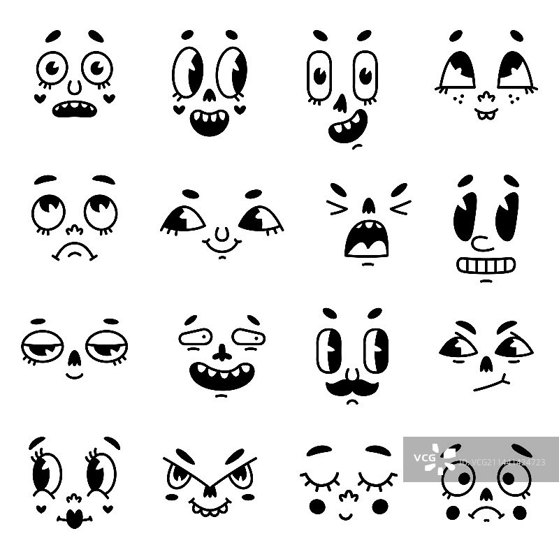 有眼睛和嘴巴的复古卡通吉祥物脸图片素材