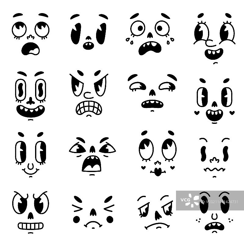 有眼睛和嘴巴的复古卡通吉祥物脸图片素材