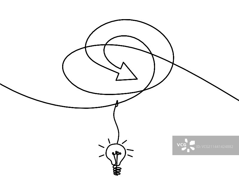 抽象连续线条箭头和灯泡图片素材