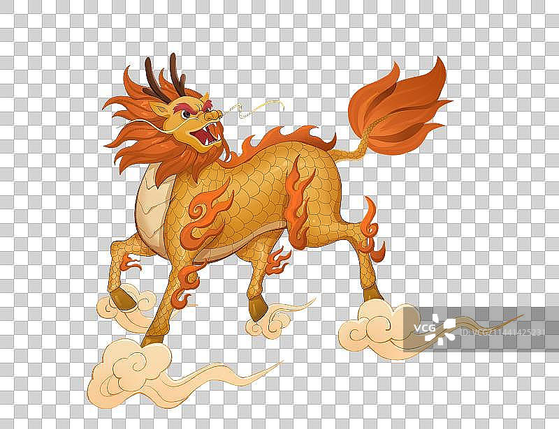 脚踏祥云的麒麟中国传统文化神话瑞兽插画元素元素图片素材