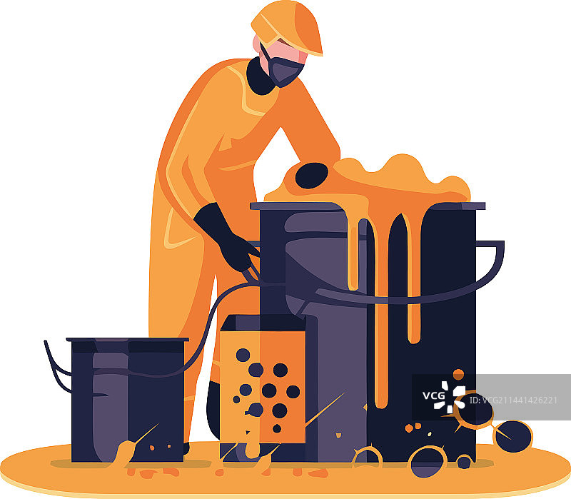 建筑工人将液体倒入桶中图片素材