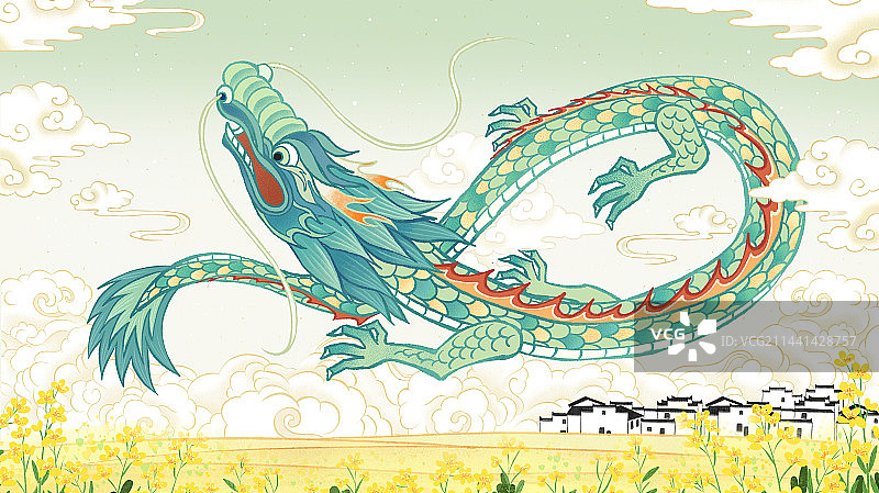 龙年二月二龙抬头端午节青龙插画图片素材