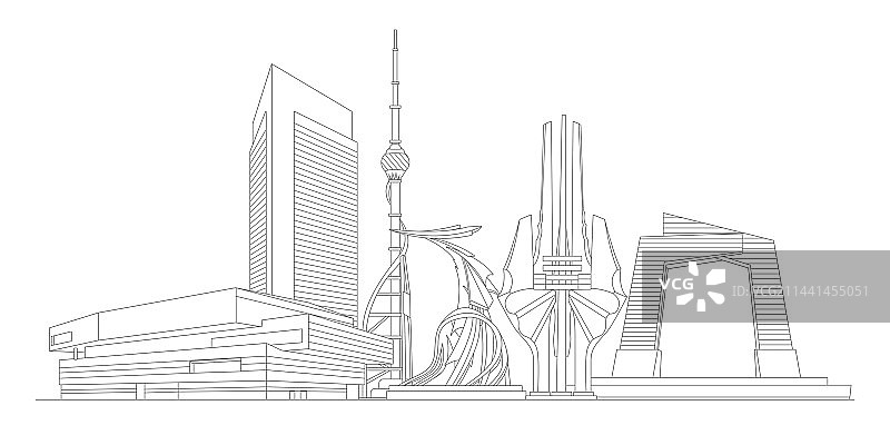 临沂标志建筑描边插画图片素材