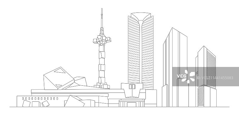 盐城标志建筑描边插画图片素材