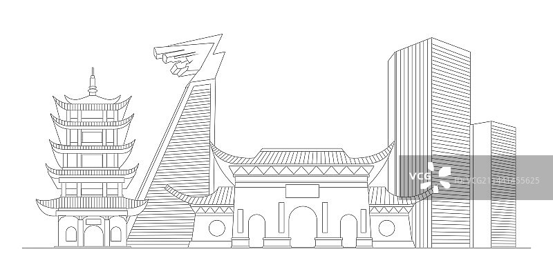 常德标志建筑描边插画图片素材