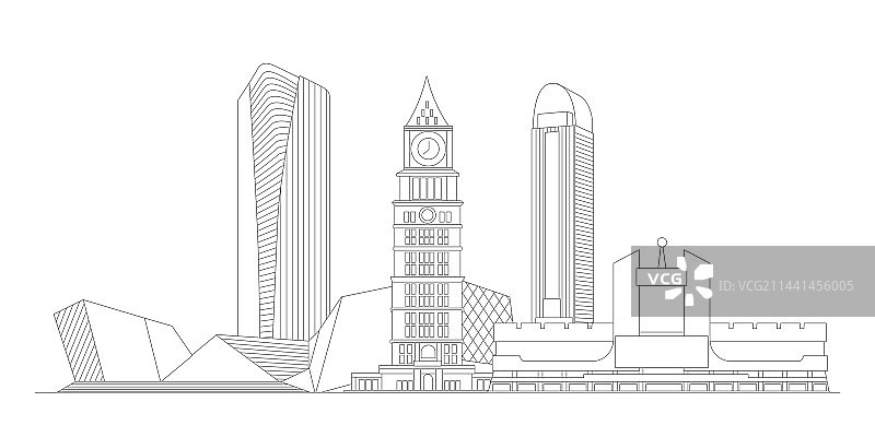 赣州标志建筑描边插画图片素材