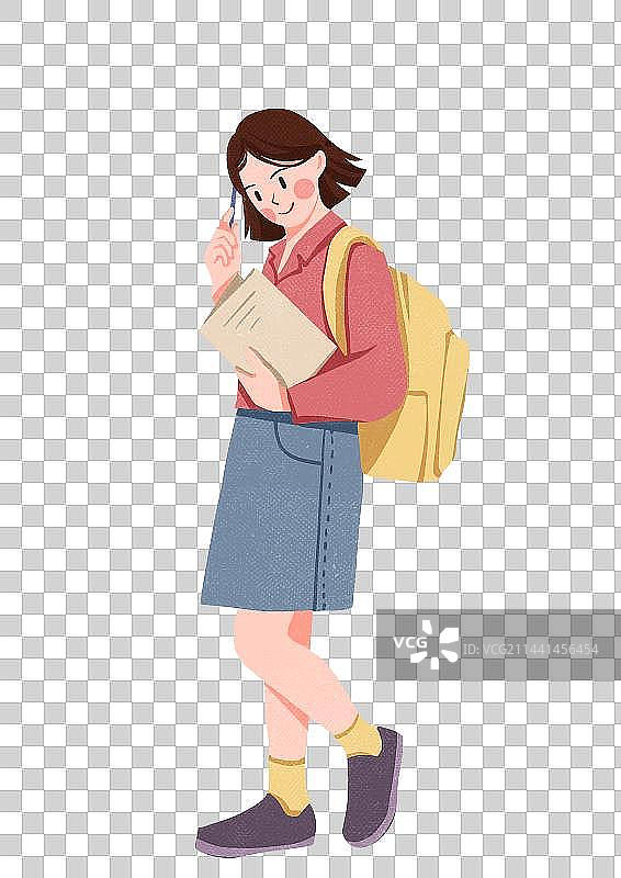 学生背着书包卡通插画元素图片素材