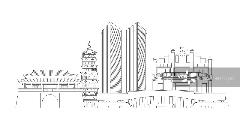安庆标志建筑描边插画图片素材