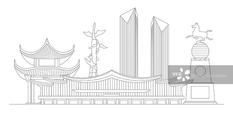 衡阳标志建筑描边插画图片素材