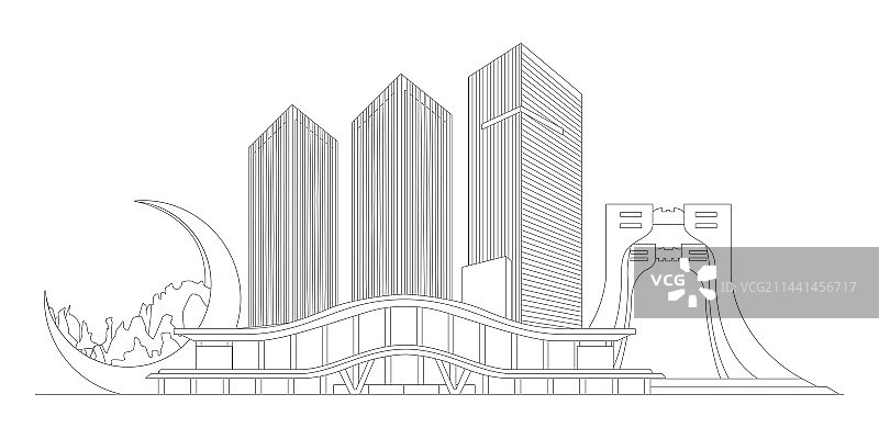 上饶标志建筑描边插画图片素材