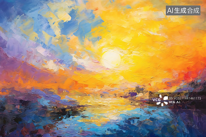 【AI数字艺术】厚涂抽象天空的油画艺术背景图片素材