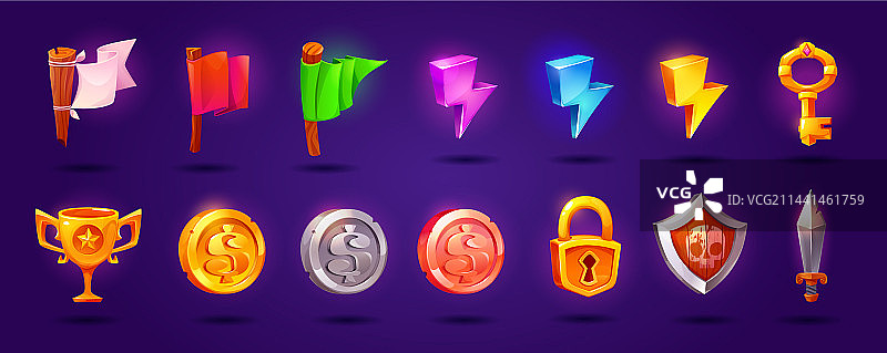 UI游戏图标（硬币、钥匙、奖杯等）图片素材