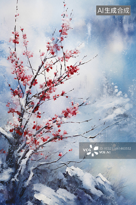 【AI数字艺术】梅花厚涂的油画艺术背景图片素材