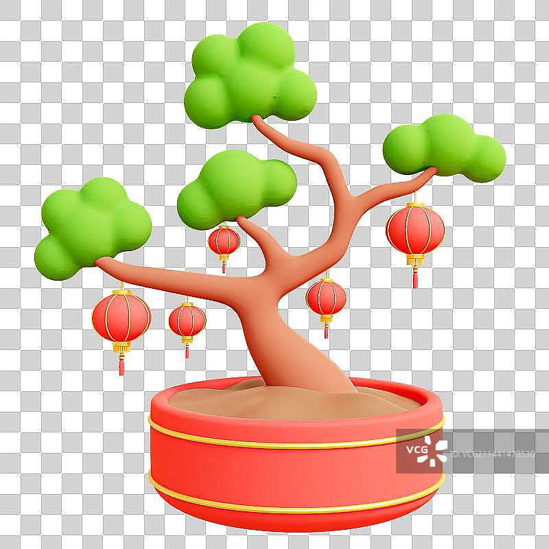 3D立体春节盆栽元素图片素材
