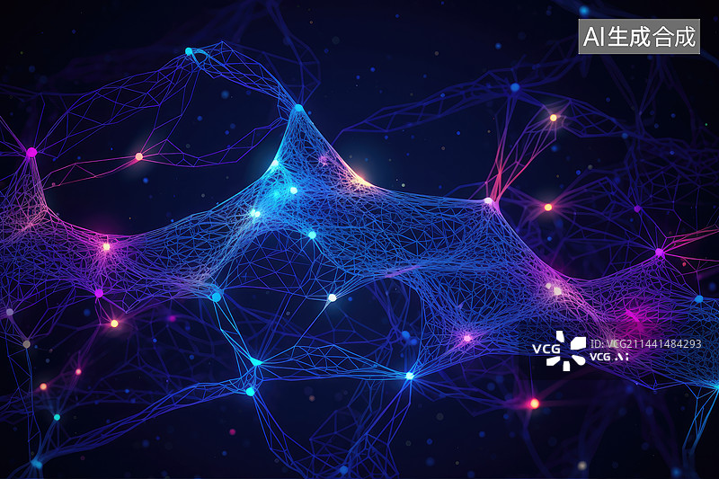 【AI数字艺术】黑色背景上的彩色抽象网状图图片素材