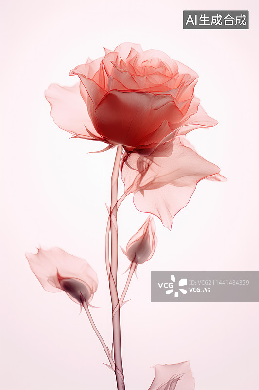 【AI数字艺术】粉色背景上半透明的玫瑰图片素材