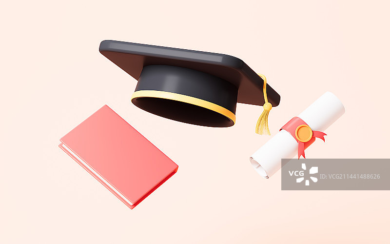 卡通毕业帽和书籍3D渲染图片素材