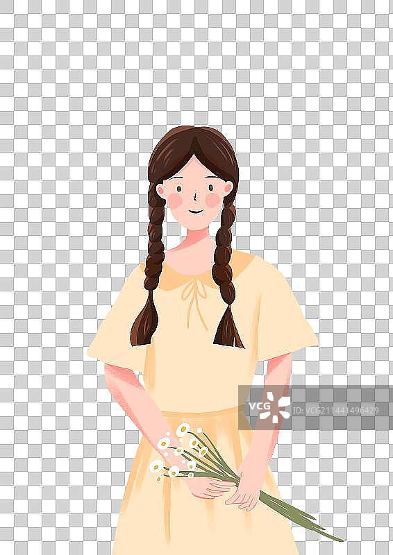 清新文艺女孩插画元素图片素材