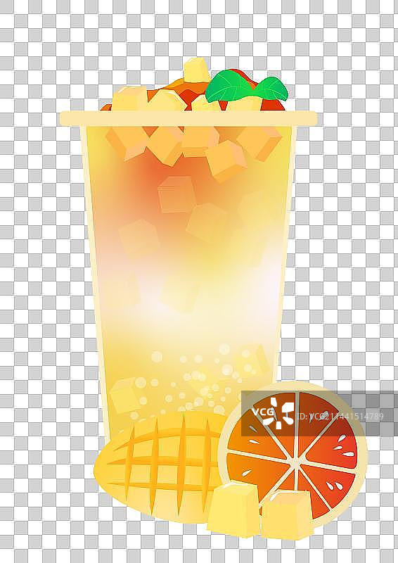 果汁杨枝甘露甜品美食扁平渐变插画图片素材