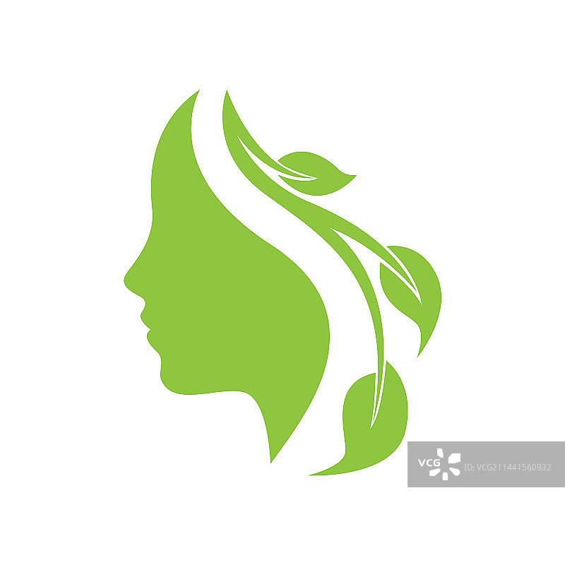 以树叶和秀发为元素的女性面庞Logo设计图片素材