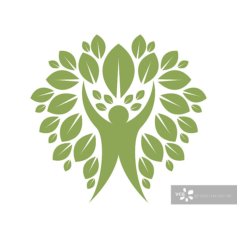 举手人群健康自然树叶标志设计图片素材