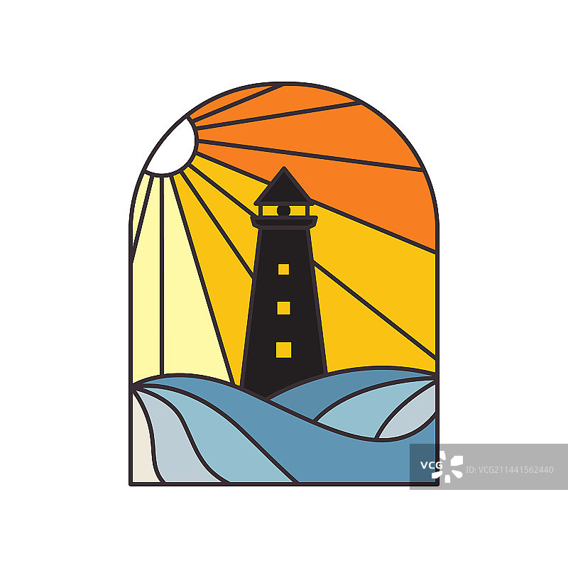 彩色灯塔日落标志图片素材