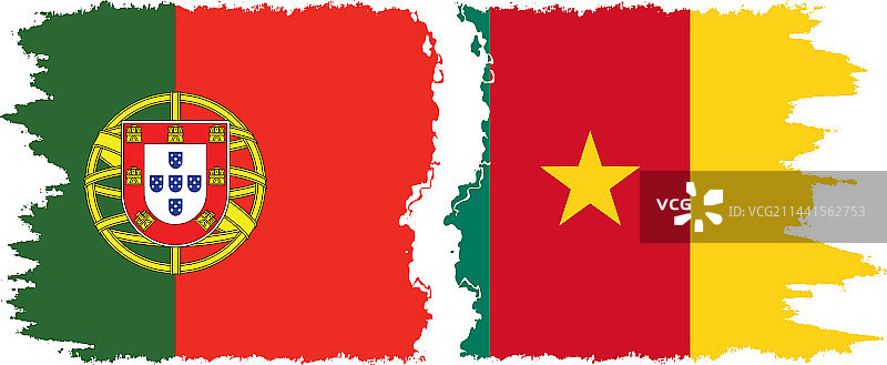 喀麦隆与葡萄牙的Grunge风格旗帜连接图片素材