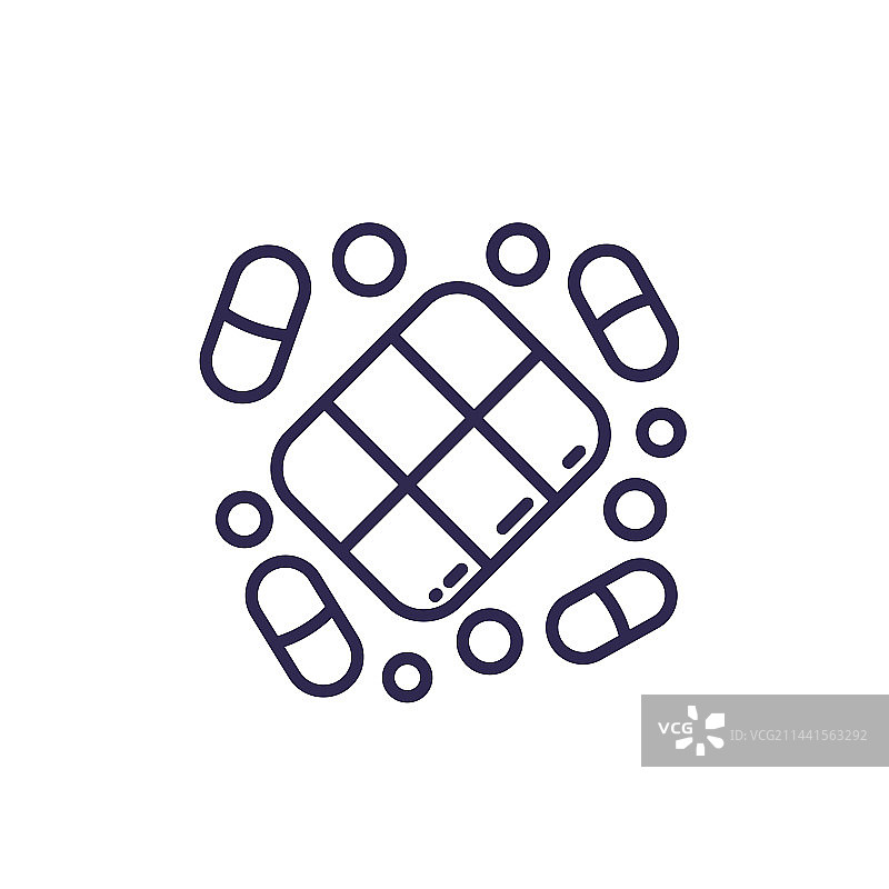 白色背景药丸收纳盒线条图标图片素材