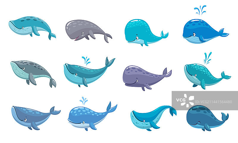 卡通鲸鱼角色孤立海洋动物图片素材